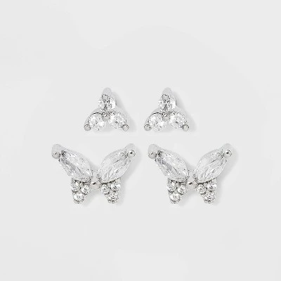 Sterling Silver Cubic Zirconia Butterfly Stud Earrings - A New Day™ 4 Sterling Silver Cubic Zirconia Butterfly Stud Earrings - A New Day™ - Image 2