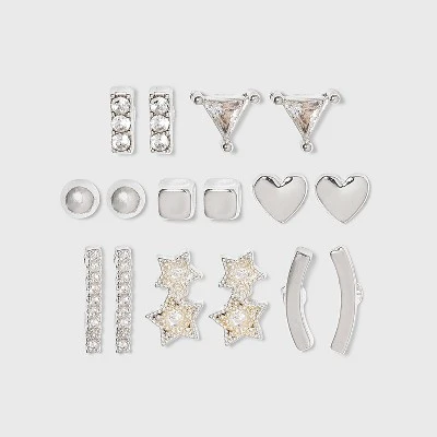 Crystal Star and Heart Stud Earring Set 8pc - A New Day™ Silver 4 Crystal Star and Heart Stud Earring Set 8pc - A New Day™ Silver - Image 2