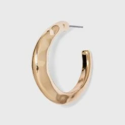Shiny Flat Hammered Hoop Earrings - A New Dayâ„¢ Gold