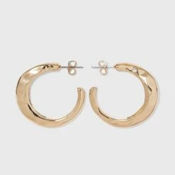 Shiny Flat Hammered Hoop Earrings - A New Day™ Gold -A New Day popular shop unnamed file 1026