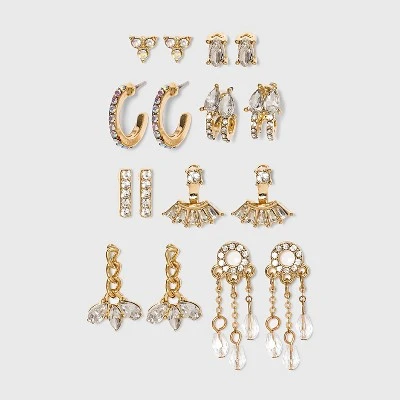 Crystal Mini Cuffs Hoops and Stud Earring Set 8pc - A New Day™ Gold 4 Crystal Mini Cuffs Hoops and Stud Earring Set 8pc - A New Day™ Gold - Image 2