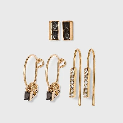 Hoop and Threader Stud Earring Set 3pc - A New Day™ Gold 4 Hoop and Threader Stud Earring Set 3pc - A New Day™ Gold - Image 2