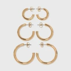 Pipe Hoop Earring Trio Set - A New Day™ Gold