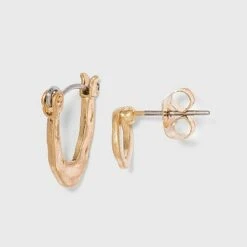 Hammered Metal Hoop and Stud Earring Set 3pc - A New Day™ Gold