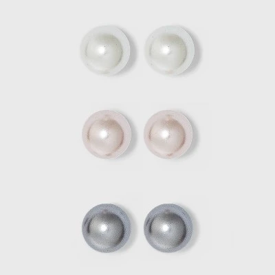 Sterling Silver Tri Color Pearl Stud Earring Set 3pc - A New Day™ Silver 4 Sterling Silver Tri Color Pearl Stud Earring Set 3pc - A New Day™ Silver - Image 2