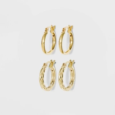 Sterling Silver Hoop Earring Set 2pc - A New Day™ Gold 4 Sterling Silver Hoop Earring Set 2pc - A New Day™ Gold - Image 2