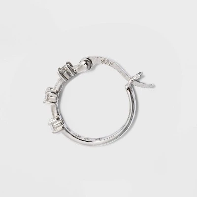 Sterling Silver Cubic Zirconia Click Top Hoop Earrings - A New Day™ Silver 3 Sterling Silver Cubic Zirconia Click Top Hoop Earrings - A New Day™ Silver