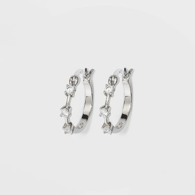 Sterling Silver Cubic Zirconia Click Top Hoop Earrings - A New Day™ Silver 4 Sterling Silver Cubic Zirconia Click Top Hoop Earrings - A New Day™ Silver - Image 2