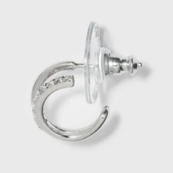 Sterling Silver Cubic Zirconia Double Post Hoop Earring Set 2pc - A New Day™ Silver