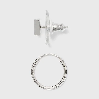 Sterling Silver Glass and Cubic Zirconia Bar Quint Stud Earring Set 5pc - A New Day™ Silver 3 Sterling Silver Glass and Cubic Zirconia Bar Quint Stud Earring Set 5pc - A New Day™ Silver