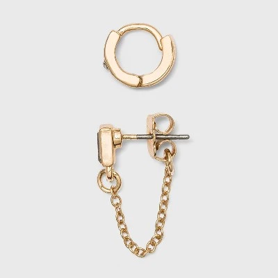 Crystal Glass Stud and Small Hoop Earring Set 8pc - A New Day™ Gold 3 Crystal Glass Stud and Small Hoop Earring Set 8pc - A New Day™ Gold