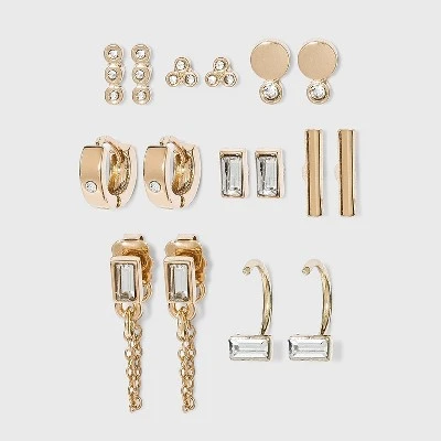 Crystal Glass Stud and Small Hoop Earring Set 8pc - A New Day™ Gold 4 Crystal Glass Stud and Small Hoop Earring Set 8pc - A New Day™ Gold - Image 2