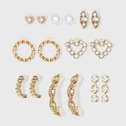Crystal Glass Stud and Small Hoop Earring Set 8pc - A New Day™ Gold -A New Day popular shop unnamed file 1077