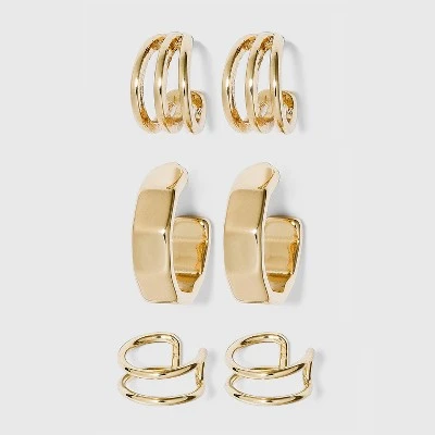 Ear Cuff and Hoop Earring Set 3pc - A New Day™ Gold 4 Ear Cuff and Hoop Earring Set 3pc - A New Day™ Gold - Image 2