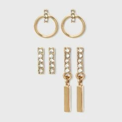 Small Hoop Linear Drop Bar Stud Earring Set 3pc - A New Day™ Gold 5 Small Hoop Linear Drop Bar Stud Earring Set 3pc - A New Day™ Gold -A New Day popular shop unnamed file 1101