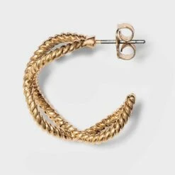 Criss Cross Textured Small Hoop Earrings - A New Day™ Gold
