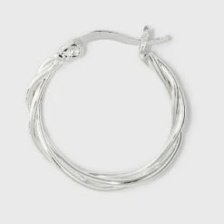 Silver Plated Braided and Polished Hoop Earring Set - A New Day™ Silver