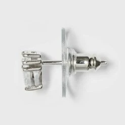 Sterling Silver Cubic Zirconia Bar and Triangle Stud Earring Set - A New Day™ Silver