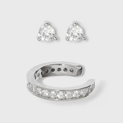 Sterling Silver Round Cubic Zirconia Stud and Ear Cuff Set - A New Day™ Silver 4 Sterling Silver Round Cubic Zirconia Stud and Ear Cuff Set - A New Day™ Silver - Image 2