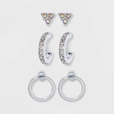 Cubic Zirconia Triangle Stud and Huggie Earring Set - A New Day™ Silver 4 Cubic Zirconia Triangle Stud and Huggie Earring Set - A New Day™ Silver - Image 2