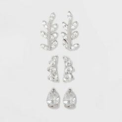 Sterling Silver Cubic Zirconia Leaf, Crawler and Teardrop Stud Earring Set 3pc - A New Day™ Silver 5 Sterling Silver Cubic Zirconia Leaf, Crawler and Teardrop Stud Earring Set 3pc - A New Day™ Silver -A New Day popular shop unnamed file 1161