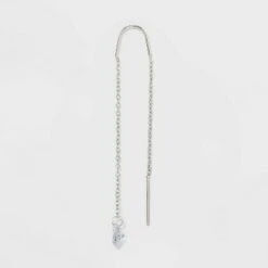 Round Clear Crystal Threader Earrings - A New Day™ Silver