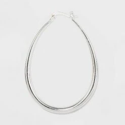 Silver Plated Graduated Oval Hoop Earrings - A New Day™ Silver