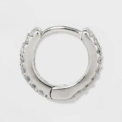 Prong Set Pave Cubic Zirconia Huggie Hoop Earrings - A New Day™ Silver