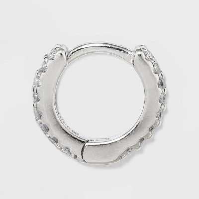 Prong Set Pave Cubic Zirconia Huggie Hoop Earrings - A New Day™ Silver 3 Prong Set Pave Cubic Zirconia Huggie Hoop Earrings - A New Day™ Silver