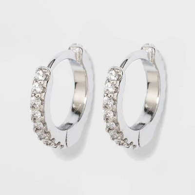 Prong Set Pave Cubic Zirconia Huggie Hoop Earrings - A New Day™ Silver 4 Prong Set Pave Cubic Zirconia Huggie Hoop Earrings - A New Day™ Silver - Image 2