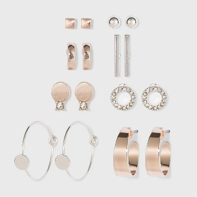 Zinc Stud Earring Set 8pc - A New Day™ Rose Gold/Silver 4 Zinc Stud Earring Set 8pc - A New Day™ Rose Gold/Silver - Image 2