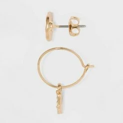 Zinc Stud Earring Set 3pc - A New Day™ Gold