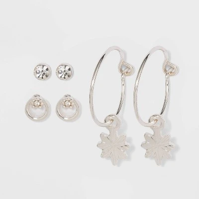 Zinc Stud Earring Set 3pc - A New Day™ Silver 4 Zinc Stud Earring Set 3pc - A New Day™ Silver - Image 2