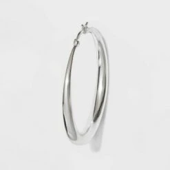 Silver Plated Graduated Hoop Earrings 50mm - A New Day™ Silver