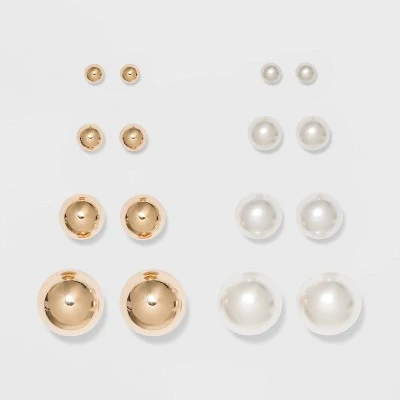 Stud Earring Set 8pc - A New Day™ Gold/Pearl 5 Stud Earring Set 8pc - A New Day™ Gold/Pearl - Image 3