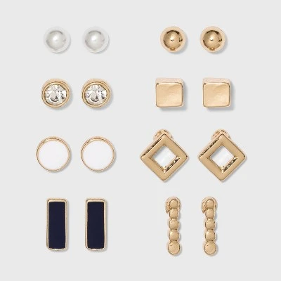 Stud Earring Set 8pc - A New Day™ White/Gold 4 Stud Earring Set 8pc - A New Day™ White/Gold - Image 2