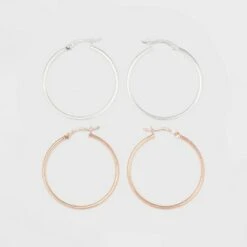 Two-Tone Sterling Silver Hoop Fine Jewelry Earring Set 2pc - A New Day™ Silver/Rose Gold -A New Day popular shop unnamed file 1201