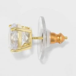 Gold Over Sterling Silver Princess and Round Cubic Zirconia Stud Earring Set 2pc - A New Day™ Gold/Clear