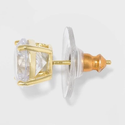 Gold Over Sterling Silver Princess and Round Cubic Zirconia Stud Earring Set 2pc - A New Day™ Gold/Clear 3 Gold Over Sterling Silver Princess and Round Cubic Zirconia Stud Earring Set 2pc - A New Day™ Gold/Clear