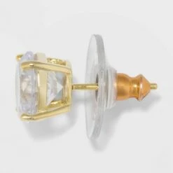 Gold Over Sterling Silver Round Cubic Zirconia Stud Fine Jewelry Earring Set 2pc - A New Day™ Gold/Clear