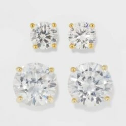 Gold Over Sterling Silver Round Cubic Zirconia Stud Fine Jewelry Earring Set 2pc - A New Day™ Gold/Clear 7 Gold Over Sterling Silver Round Cubic Zirconia Stud Fine Jewelry Earring Set 2pc - A New Day™ Gold/Clear -A New Day popular shop unnamed file 1213