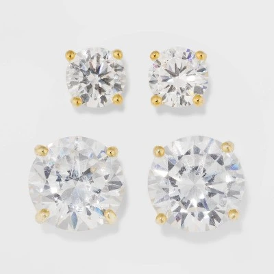 Gold Over Sterling Silver Round Cubic Zirconia Stud Fine Jewelry Earring Set 2pc - A New Day™ Gold/Clear 5 Gold Over Sterling Silver Round Cubic Zirconia Stud Fine Jewelry Earring Set 2pc - A New Day™ Gold/Clear - Image 3