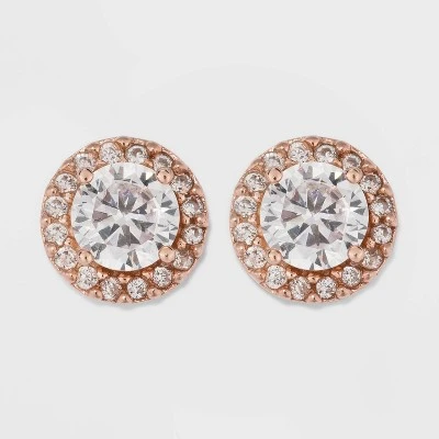 Rose Gold Over Sterling Silver Halo Cubic Zirconia Stud Fine Jewelry Earrings - A New Day™ Rose Gold/Clear 5 Rose Gold Over Sterling Silver Halo Cubic Zirconia Stud Fine Jewelry Earrings - A New Day™ Rose Gold/Clear - Image 3
