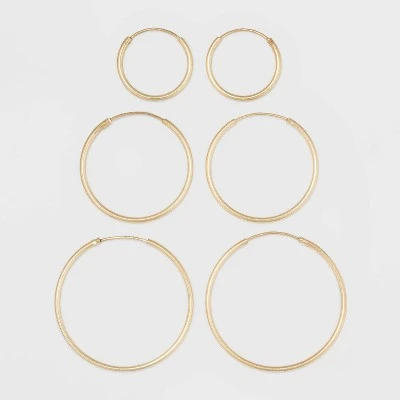 Gold Over Sterling Silver Endless Hoop Fine Jewelry Earring Set 3pc - A New Day™ Gold 4 Gold Over Sterling Silver Endless Hoop Fine Jewelry Earring Set 3pc - A New Day™ Gold - Image 2