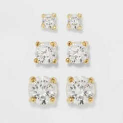 Gold Over Sterling Silver Cubic Zirconia Stud Fine Jewelry Earring Set 3pc - A New Day™ Gold/Clear -A New Day popular shop unnamed file 1236