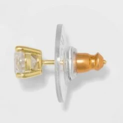 Gold Over Sterling Silver Round Cubic Zirconia Stud Fine Jewelry Earrings - A New Day™ Gold/Clear