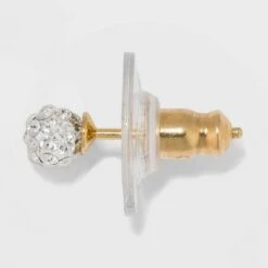 Gold Over Sterling Silver Stud Earring Set 3ct - A New Day™ Clear