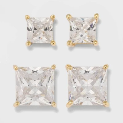 Gold Over Sterling Silver Stud Earring Set 2ct - A New Day™ Clear 4 Gold Over Sterling Silver Stud Earring Set 2ct - A New Day™ Clear - Image 2