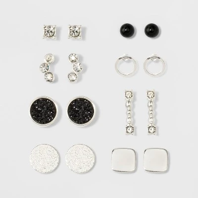 One Clear Stone, One Open Circle, Two Flat Circles, One Pave Circle & Cluster of Two Stones Stud Earring Set 8pc - A New Day™ Silver 4 One Clear Stone, One Open Circle, Two Flat Circles, One Pave Circle & Cluster of Two Stones Stud Earring Set 8pc - A New Day™ Silver - Image 2