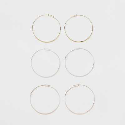 Thin Hoops Earring Set 3ct - A New Day™ 4 Thin Hoops Earring Set 3ct - A New Day™ - Image 2